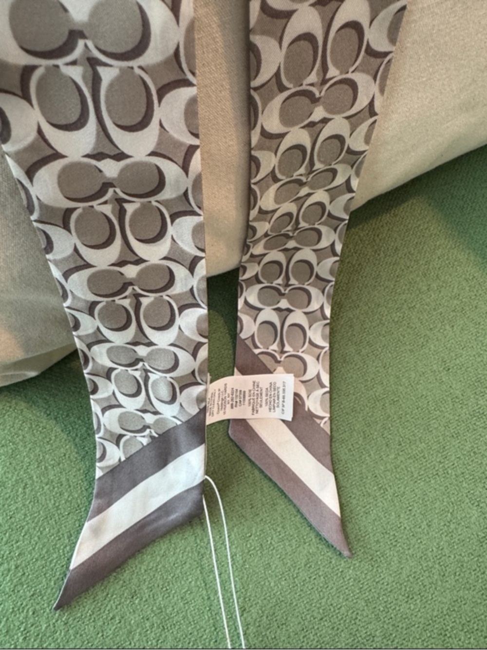 Coach signature print silk skinny scarf in bone - Picture 5 of 8